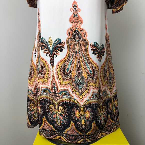 Luxology • Ivory Boho Print Cold Shoulder Dress 4 - Picture 4 of 12